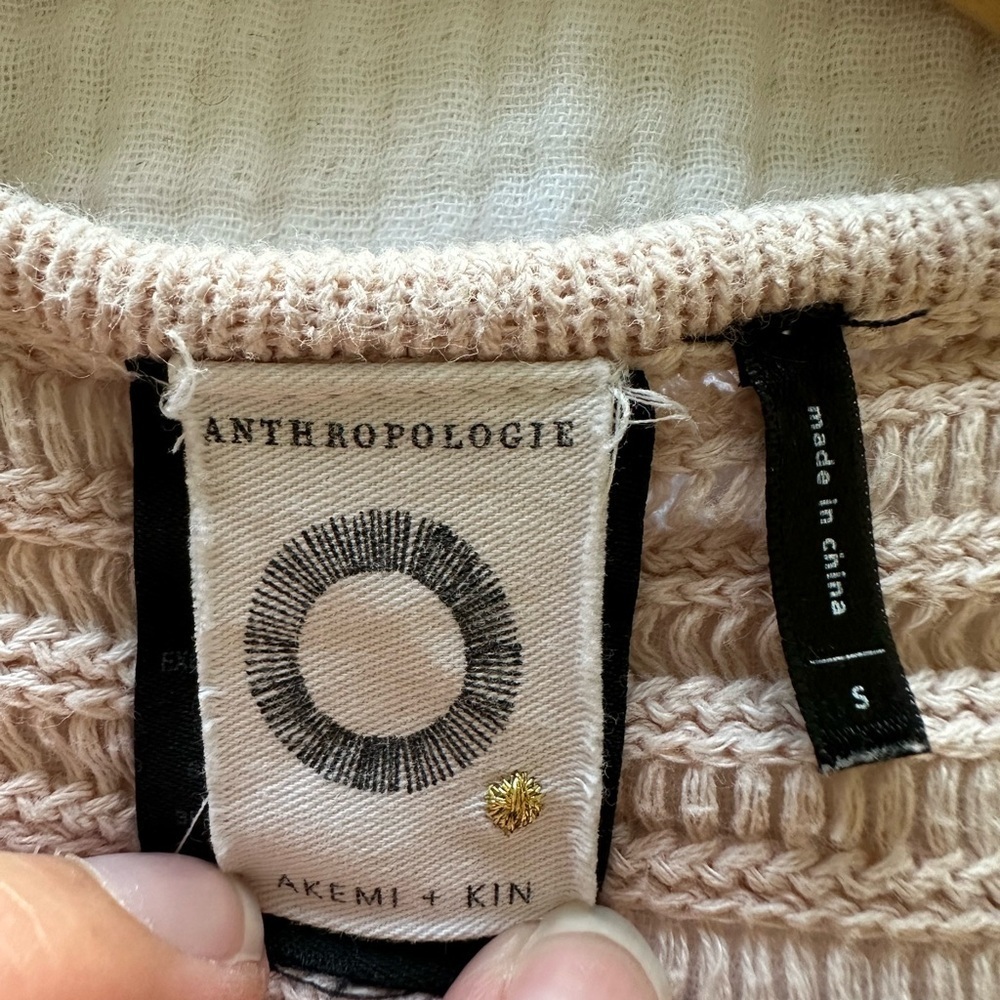 Anthropologie Akemi +‎ Kin Frenchie Fringe Poncho Beige Sweater - Picture 5 of 5